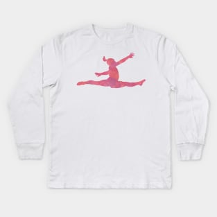 Pink gymnast/dancer split jump Kids Long Sleeve T-Shirt